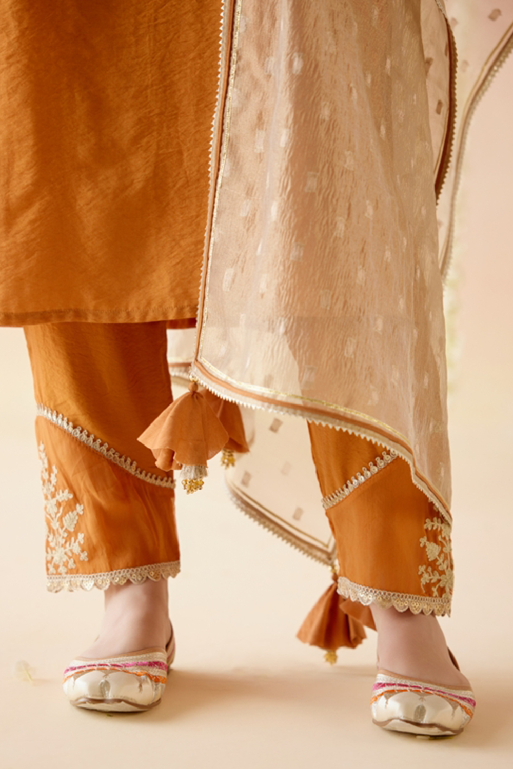 Orange Lily Embroidered Kurta with Pants and Dupatta