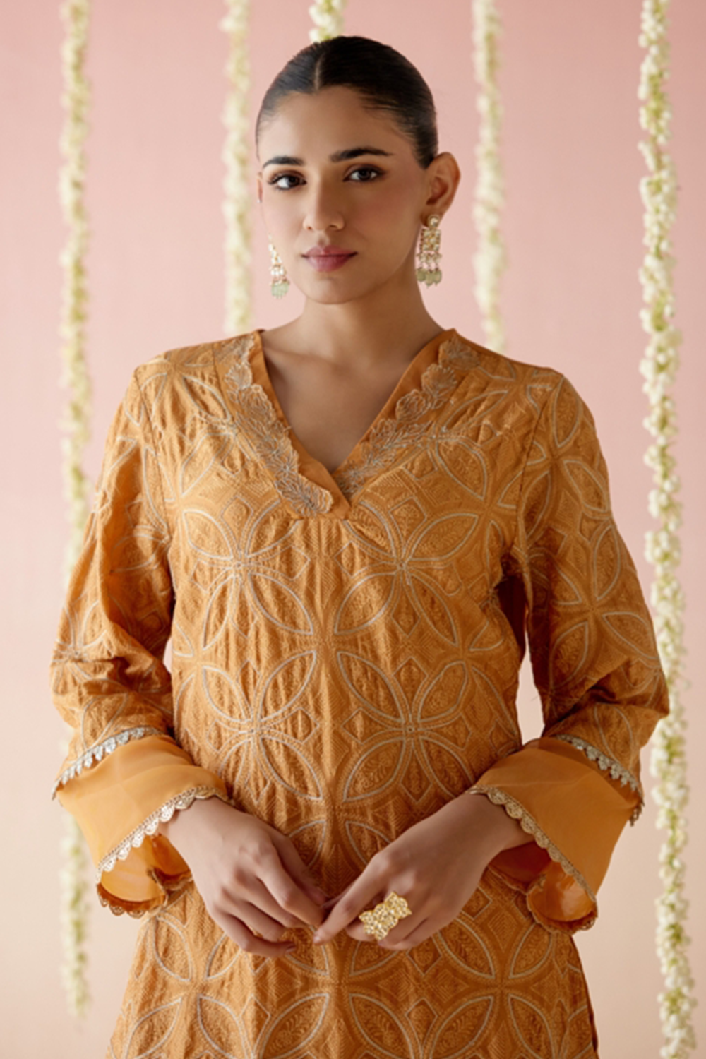 Zinnia Orange Zari Kurta with Pants and Dupatta