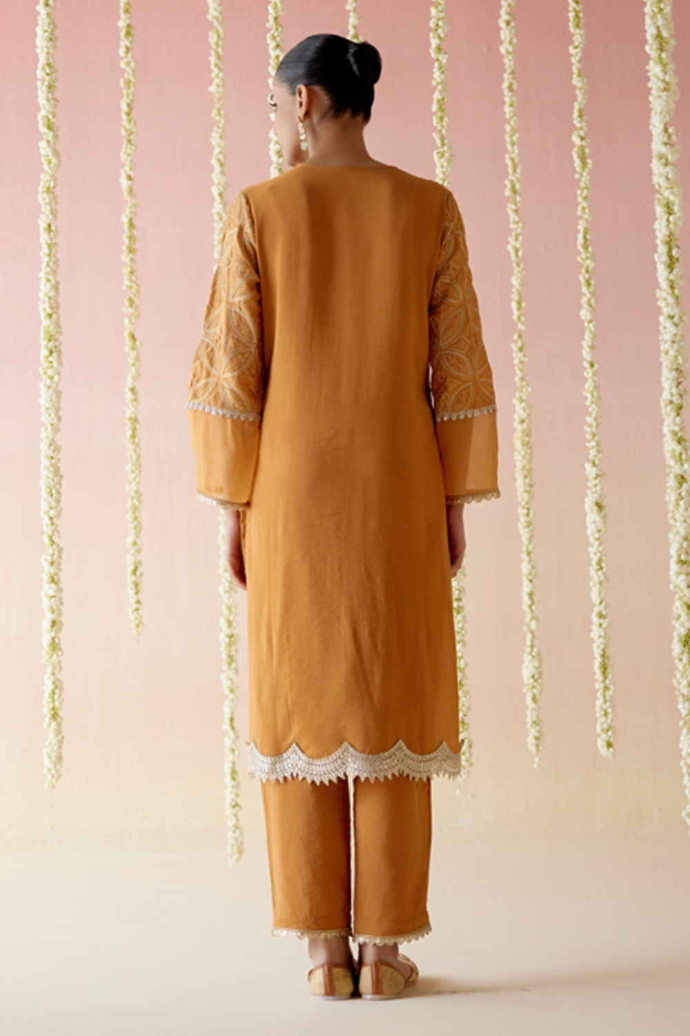 Zinnia Orange Zari Kurta with Pants and Dupatta