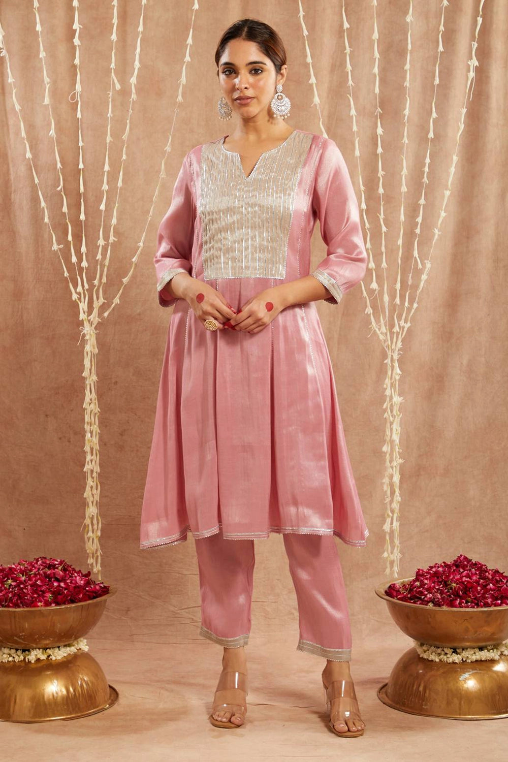 Rose Anarkali With Narrow Pants