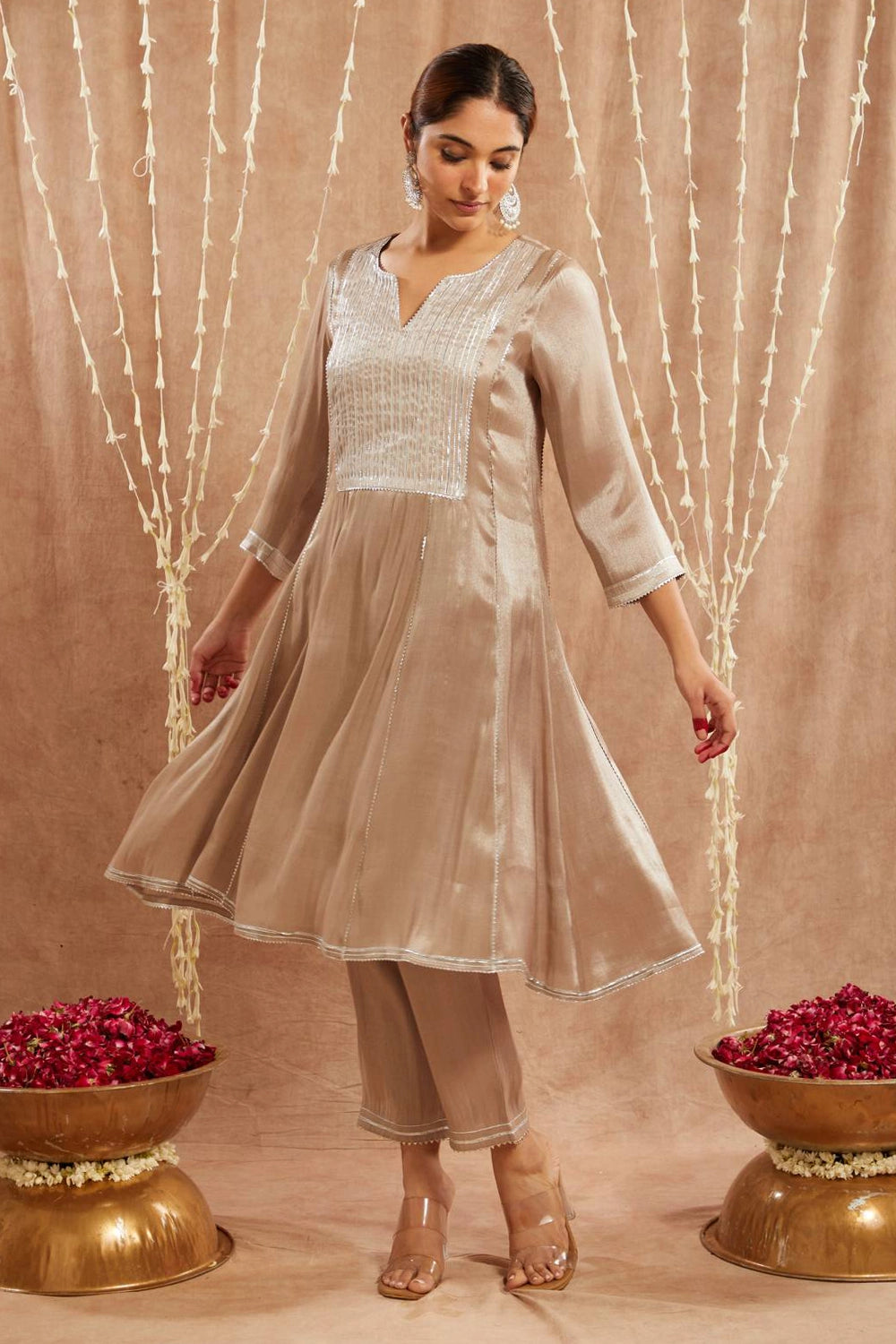 Brown Anarkali With Narrow Pants