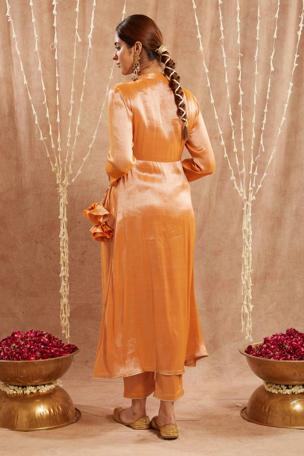 Orange Shimmer Angrakha With Pants