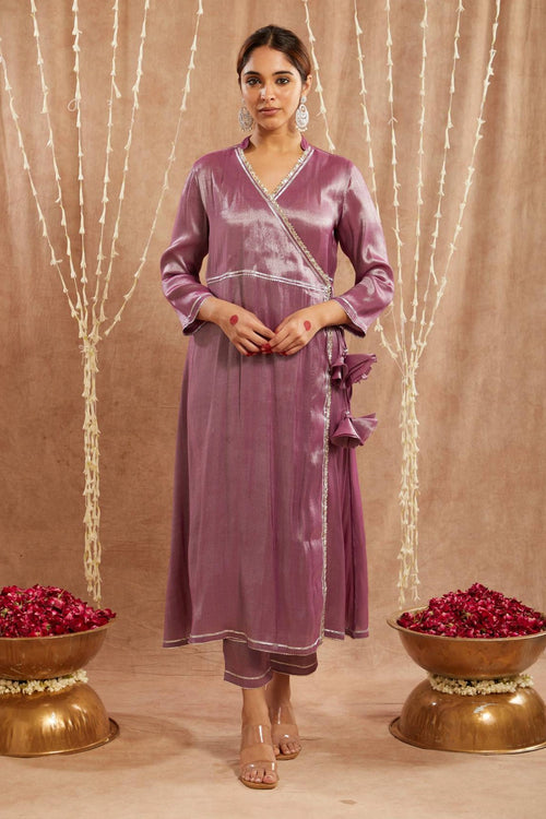 Purple Shimmer Angrakha With Pants