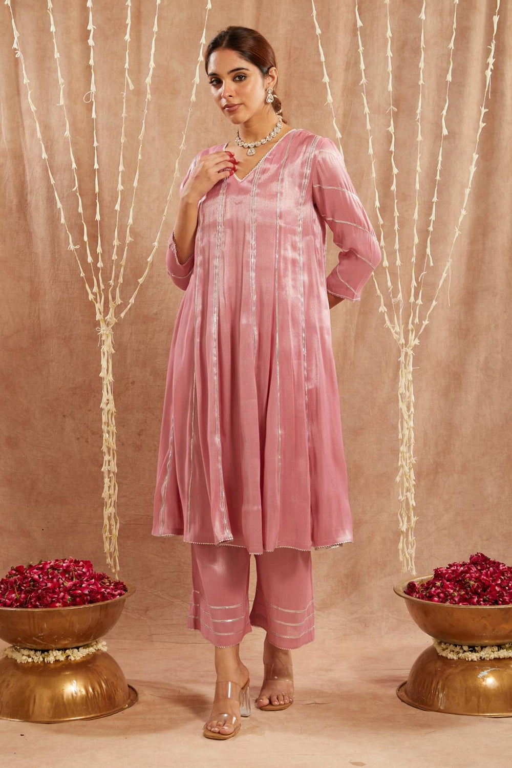 Pink Gota Anarkali With Pants