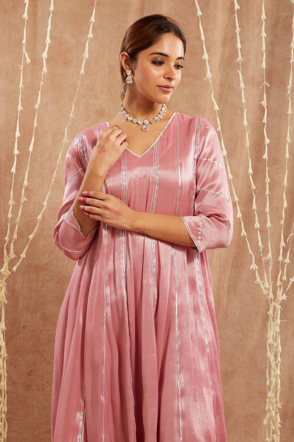 Pink Gota Anarkali With Pants