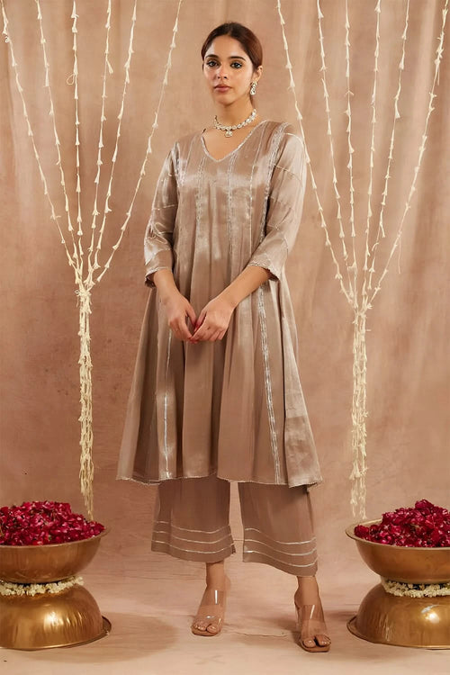 Brown Gota Anarkali With Pants