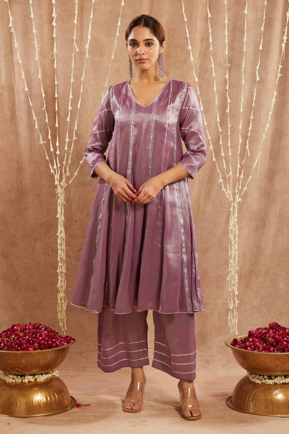 Purple Gota Kurta With Pants