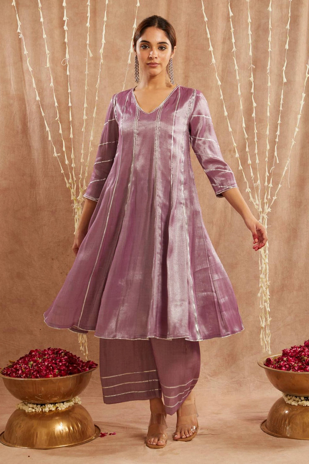 Purple Gota Kurta With Pants