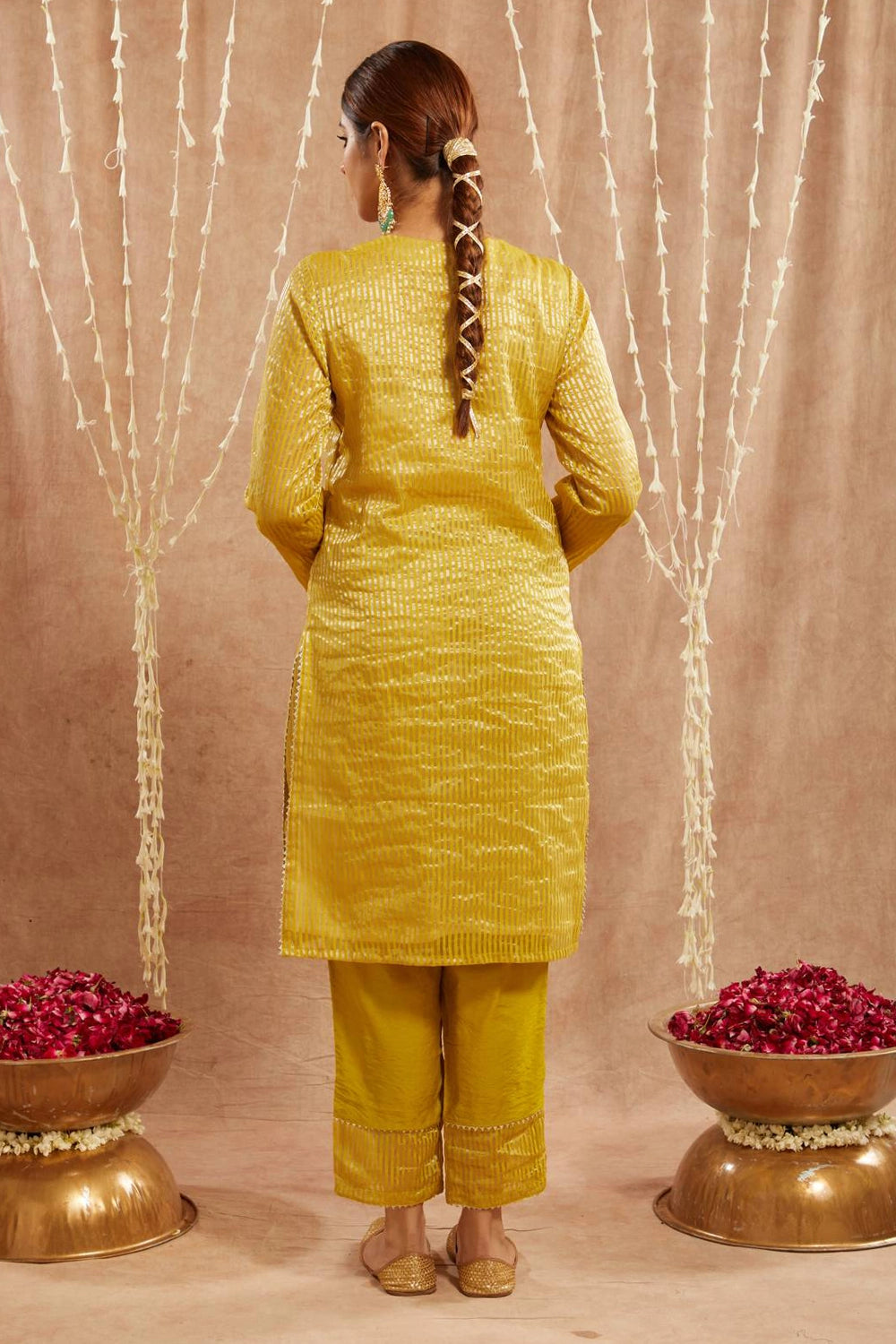 Olive Embroidered Kurta With Narrow Pants