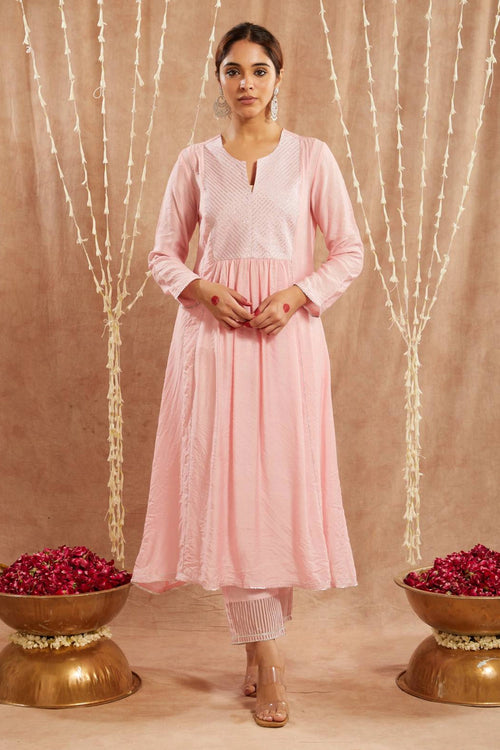 Diagonal Yoke Kurta With Pants