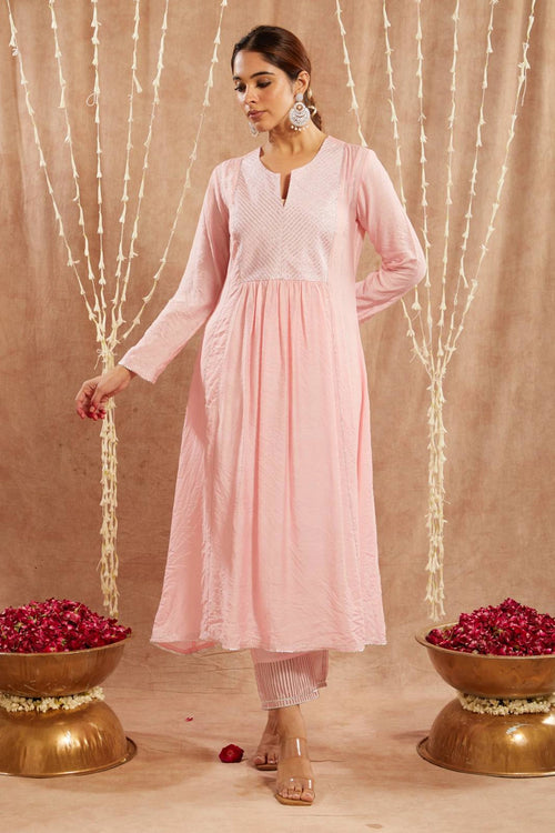 Diagonal Yoke Kurta With Pants