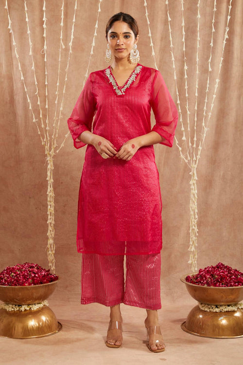 Pink Embroidred Kurta With Pants