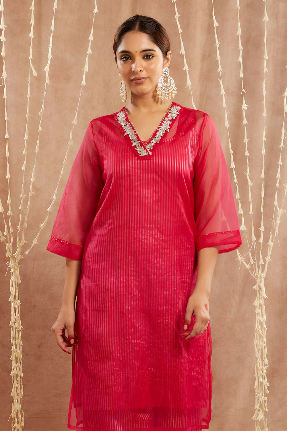 Pink Embroidred Kurta With Pants