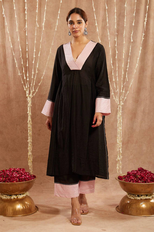 Black Chanderi Kurta With Pants