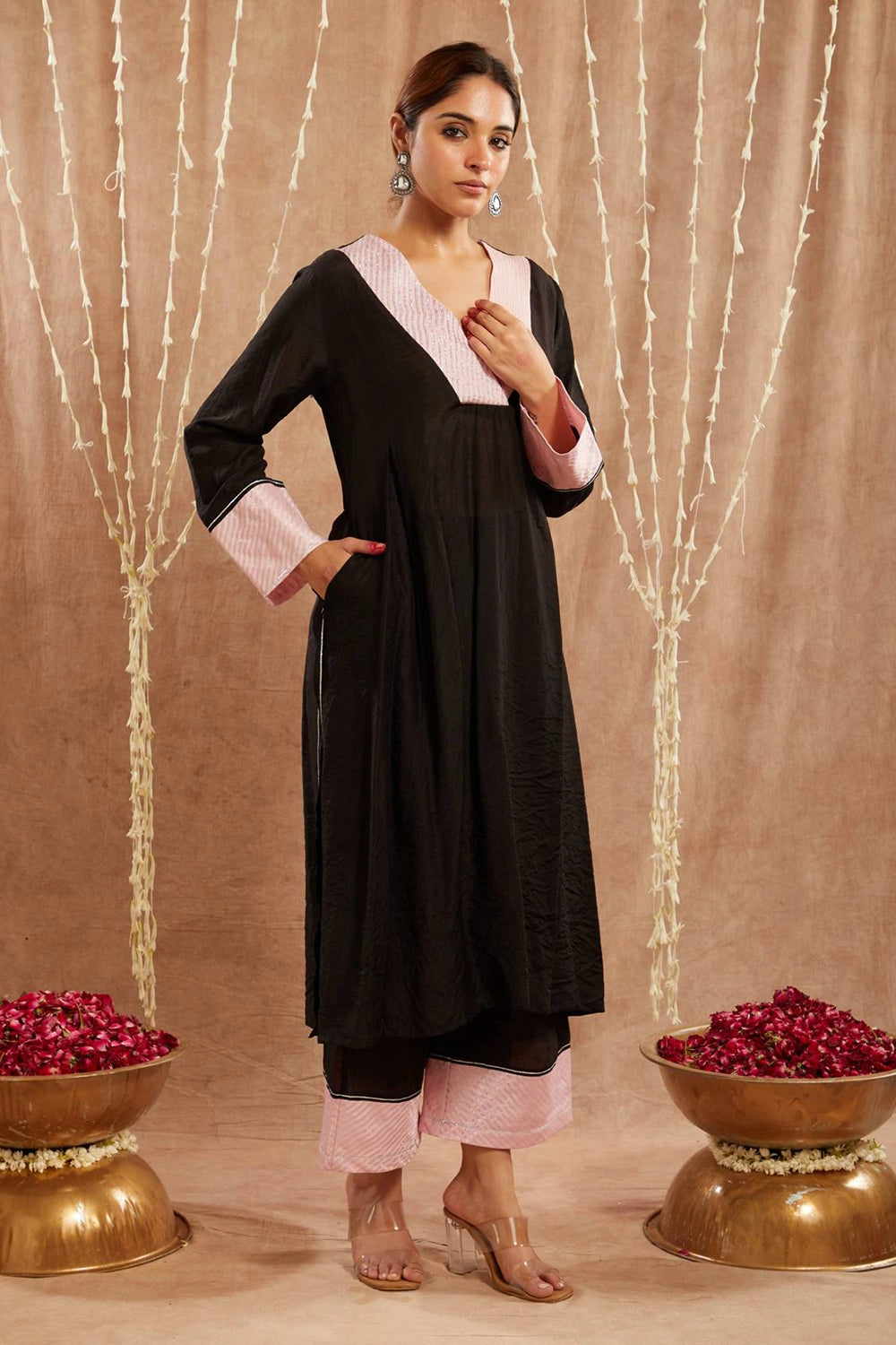 Black Chanderi Kurta With Pants