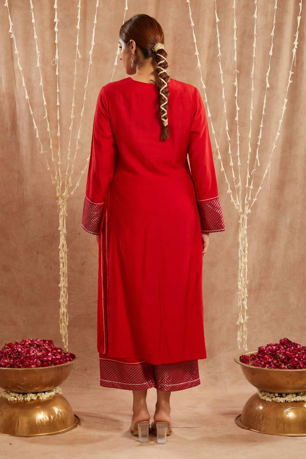 Red Zari Kurta With Pants