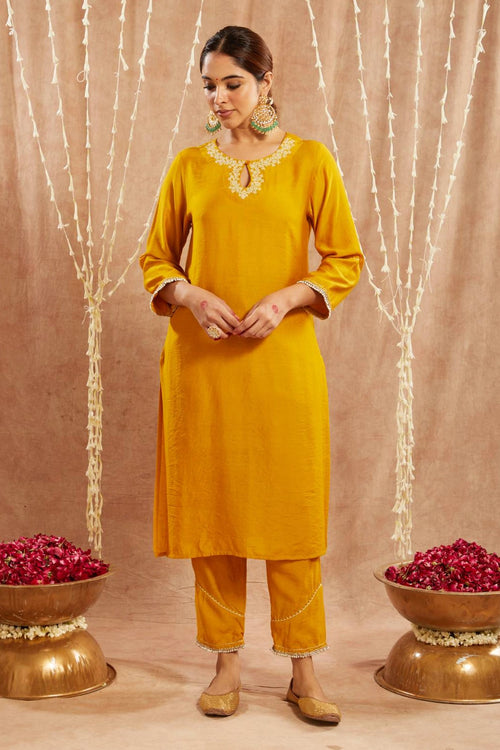 Golden Dori Kurta With Pants