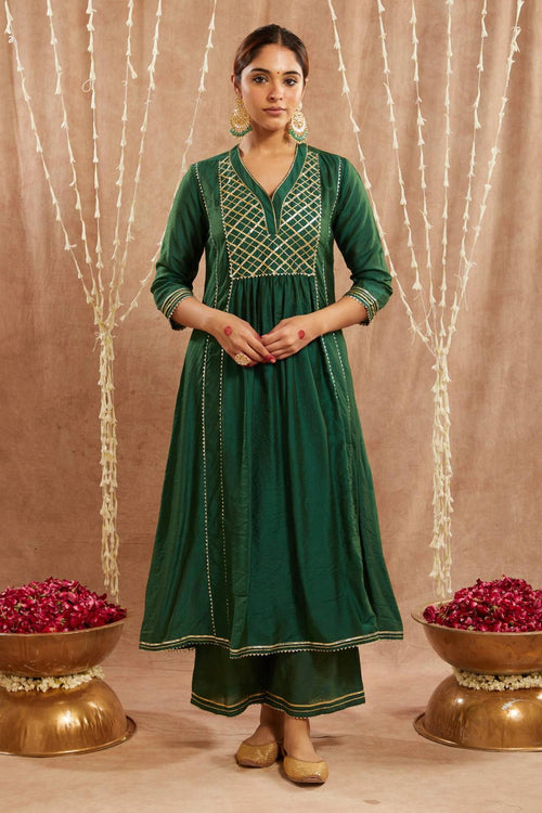 Green Chanderi Kurta With Pants