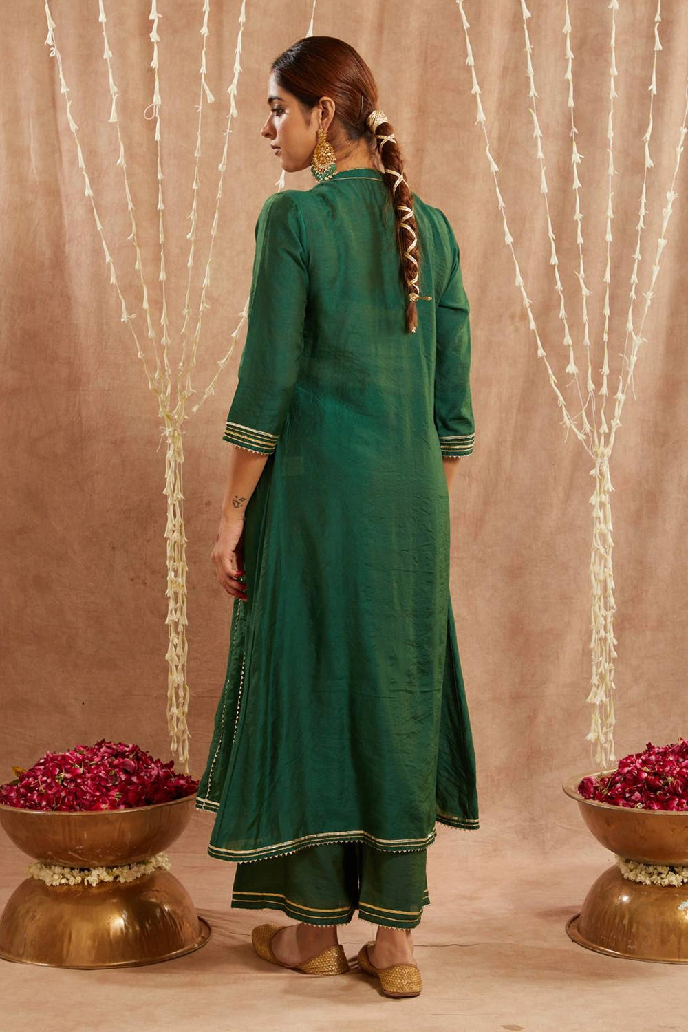 Green Chanderi Kurta With Pants