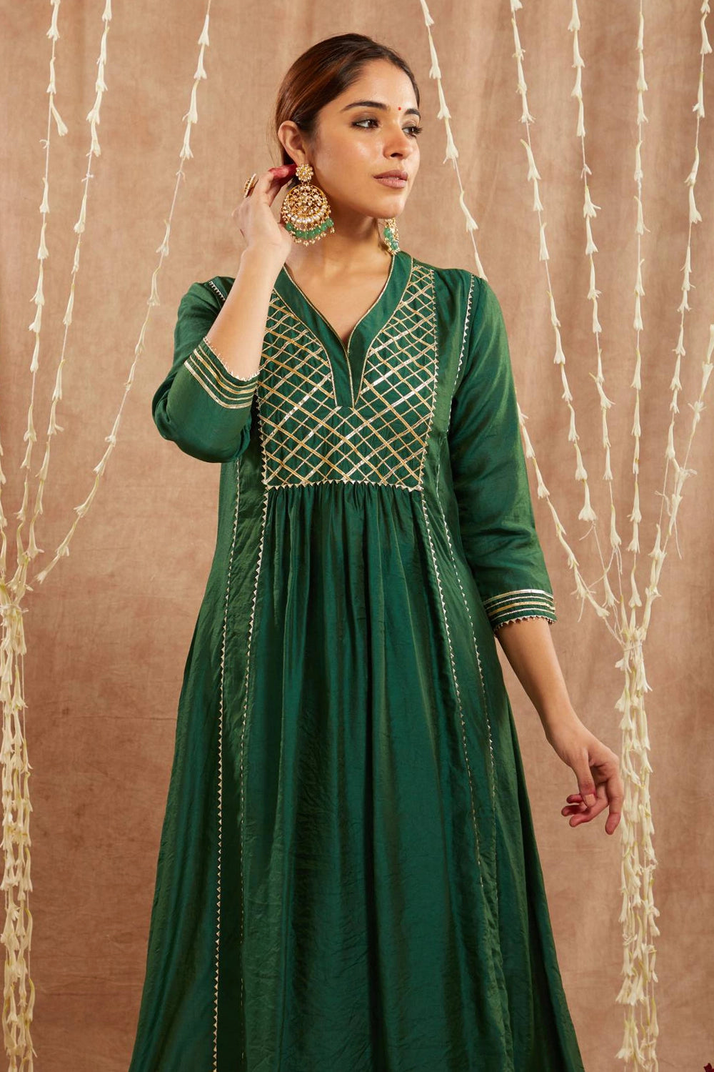 Green Chanderi Kurta With Pants