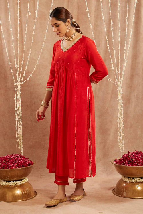 Red Charm Kurta With Pants