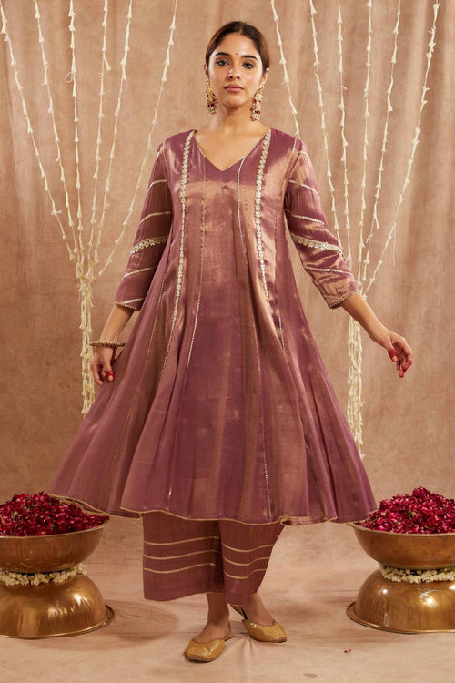 Purple Floral Anarkali With Pants