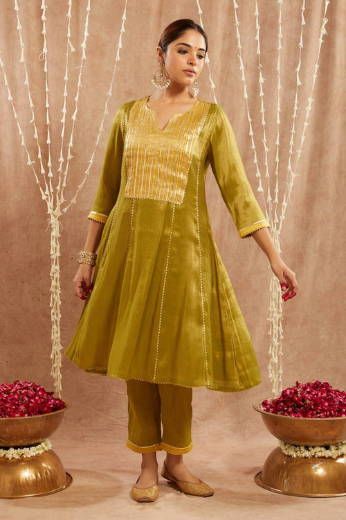 Green Yoke Anarkali With Pants
