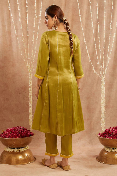 Green Yoke Anarkali With Pants