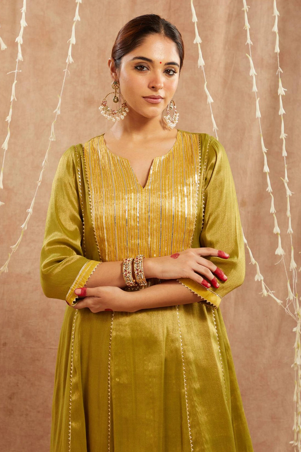 Green Yoke Anarkali With Pants