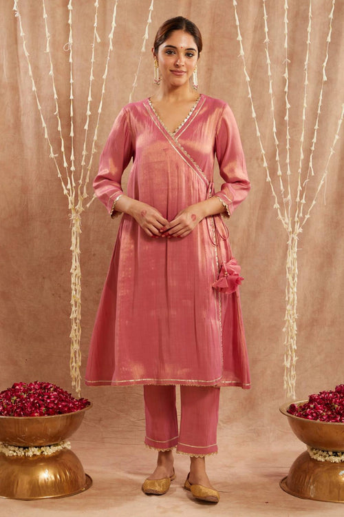 Pink Scallop Angrakha With Pants