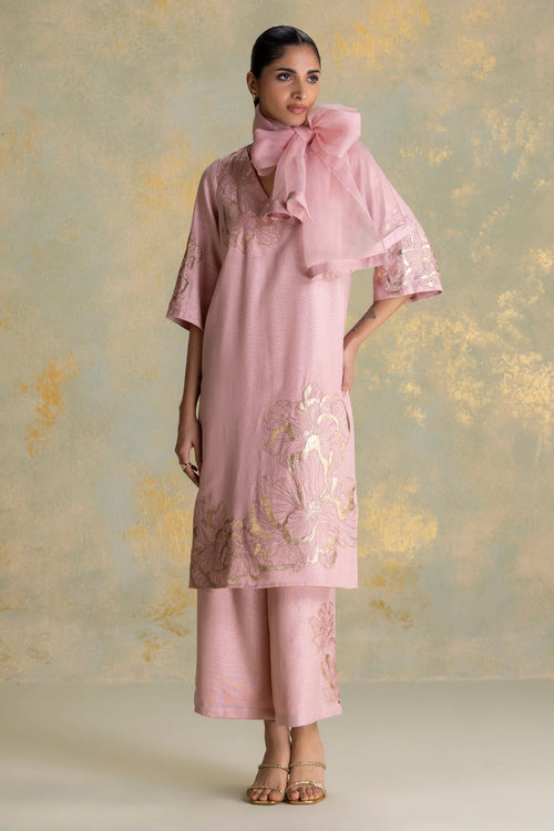 Golden Grace Blush Kurta Pant Set