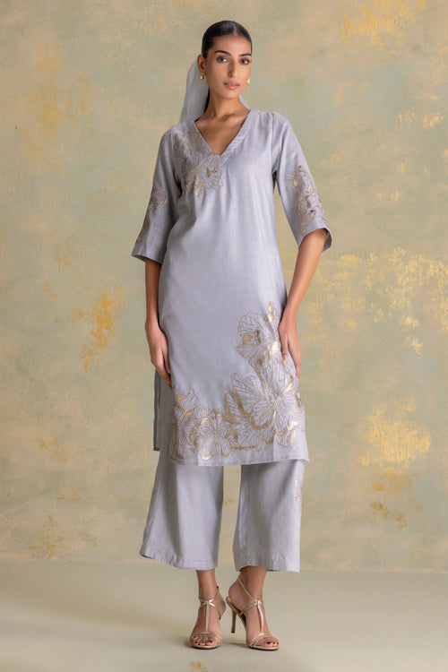 Golden Grace Smoke Kurta Pant Set