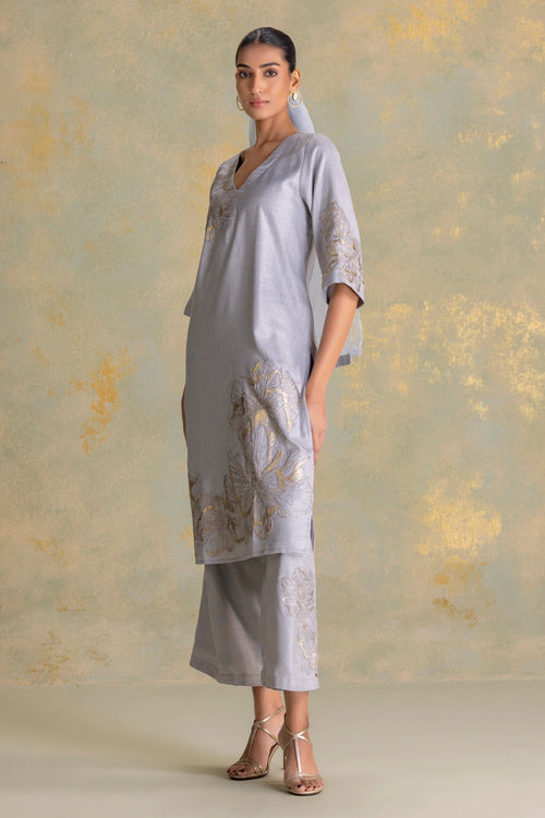 Golden Grace Smoke Kurta Pant Set