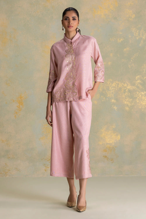 Golden Grace Blush Shirt Co-ord Set