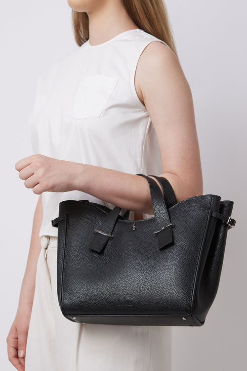 Greta Pebble Black Satchel Bag