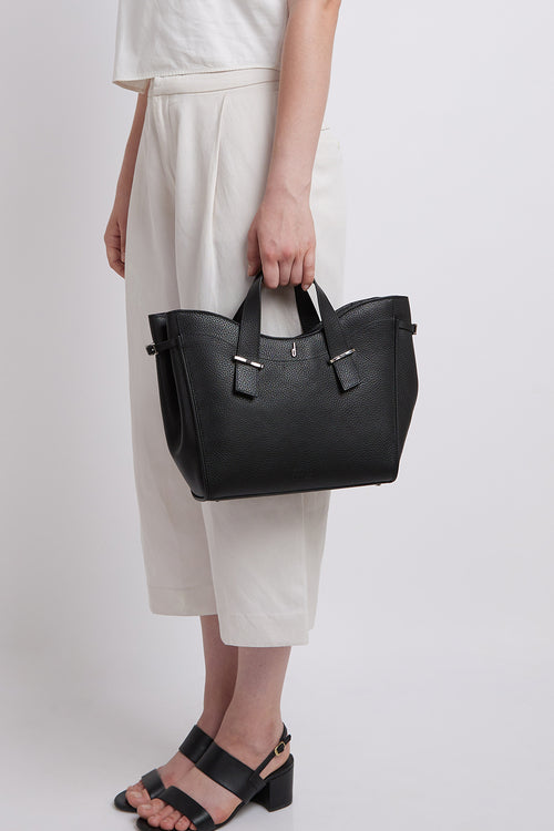 Greta Pebble Black Satchel Bag