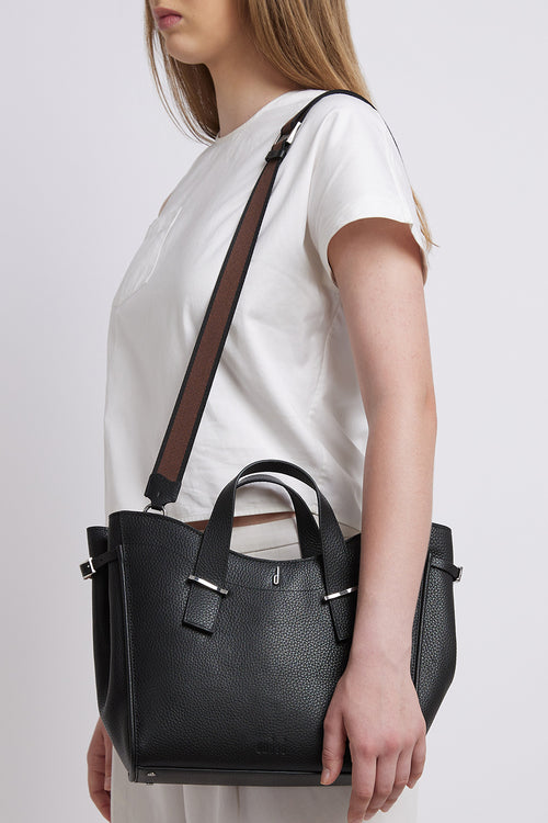Greta Pebble Black Satchel Bag