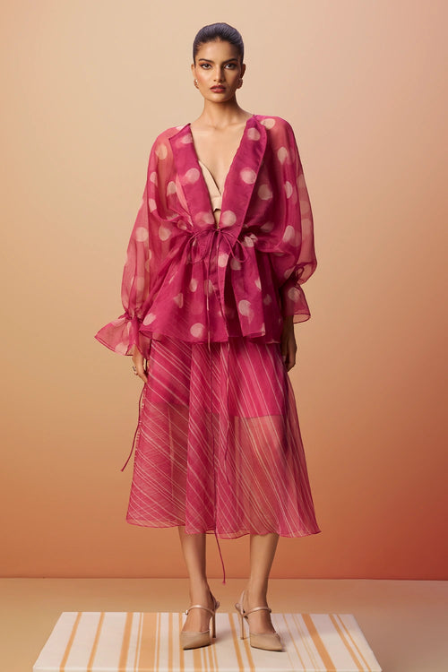Myrah Printed Organza Top with Bustier and Midi Skirt