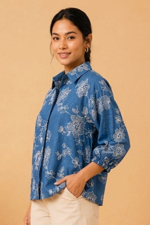 Azure Bloom Oversized Shirt