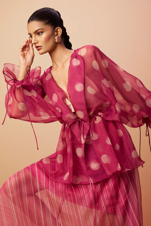 Myrah Printed Organza Top with Bustier and Midi Skirt