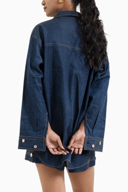 Heart Denim Gem Kurta With Blue Gem Shorts