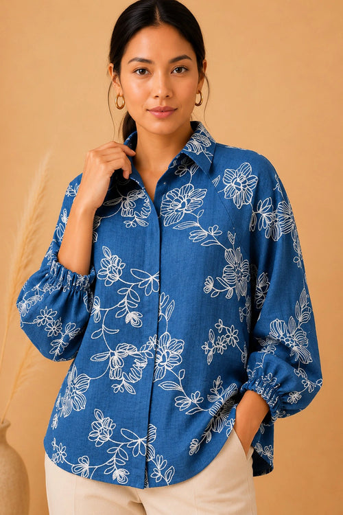 Azure Bloom Oversized Shirt
