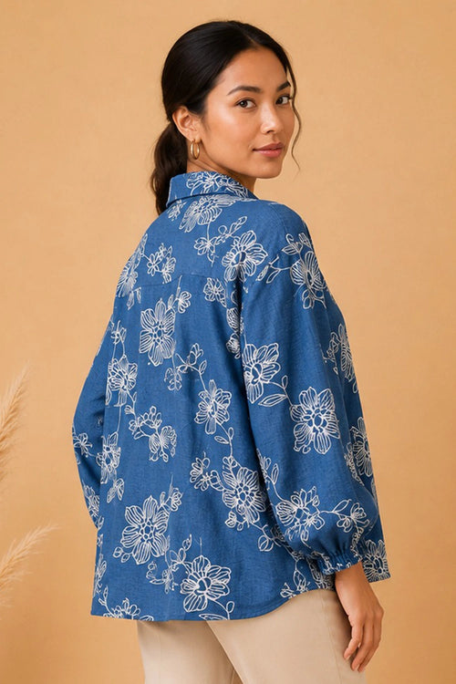 Azure Bloom Oversized Shirt