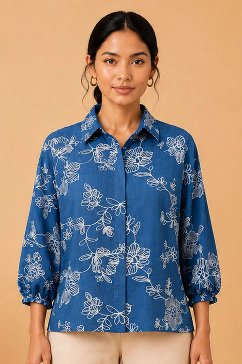 Azure Bloom Oversized Shirt