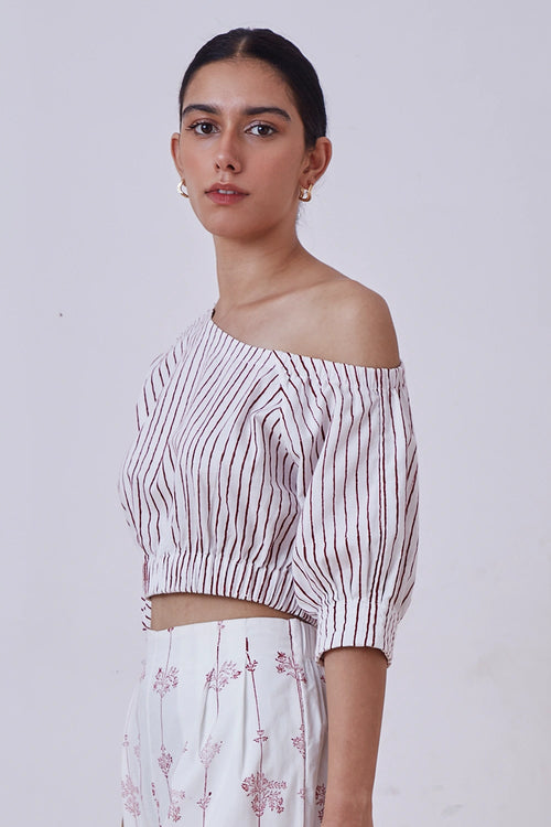 Gaya Red Stripe Hand Printed Top