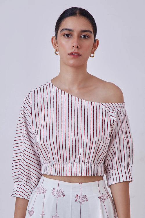 Gaya Red Stripe Hand Printed Top
