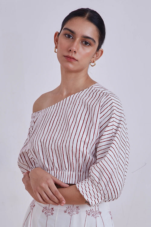 Gaya Red Stripe Hand Printed Top