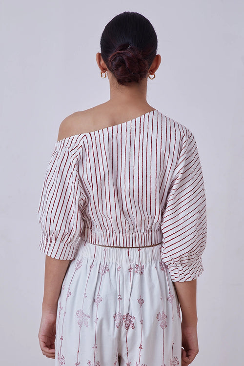 Gaya Red Stripe Hand Printed Top