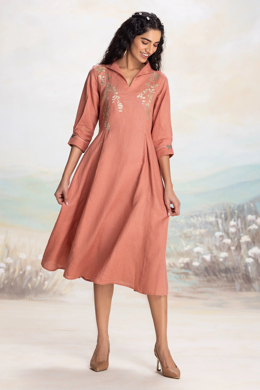 Golden Leaf Peach Dress