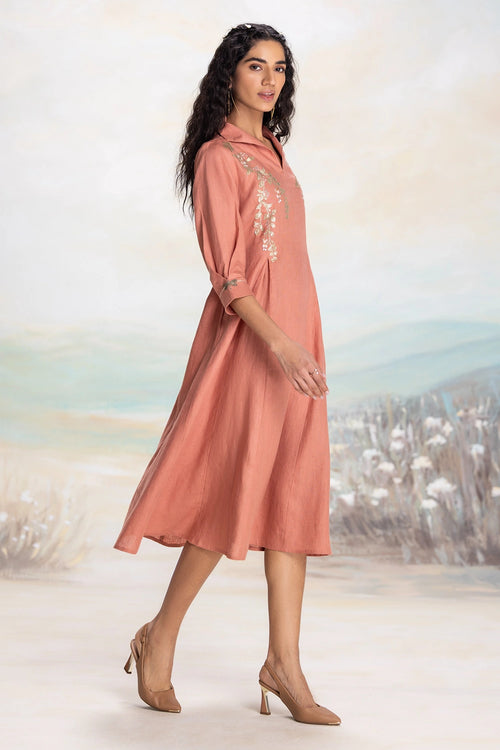 Golden Leaf Peach Dress